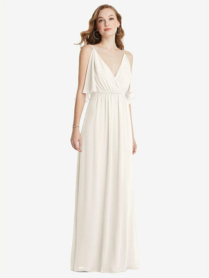 【STYLE: 1547】Convertible Cold-Shoulder Draped Wrap Maxi Dress【COLOR: Ivory】