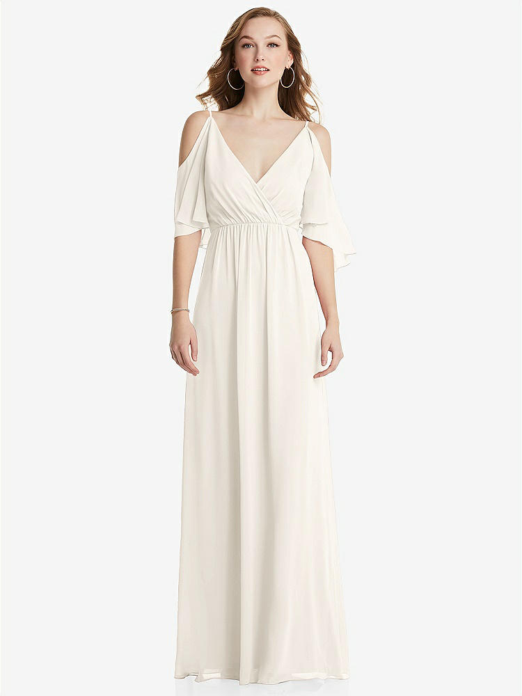 【STYLE: 1547】Convertible Cold-Shoulder Draped Wrap Maxi Dress【COLOR: Ivory】