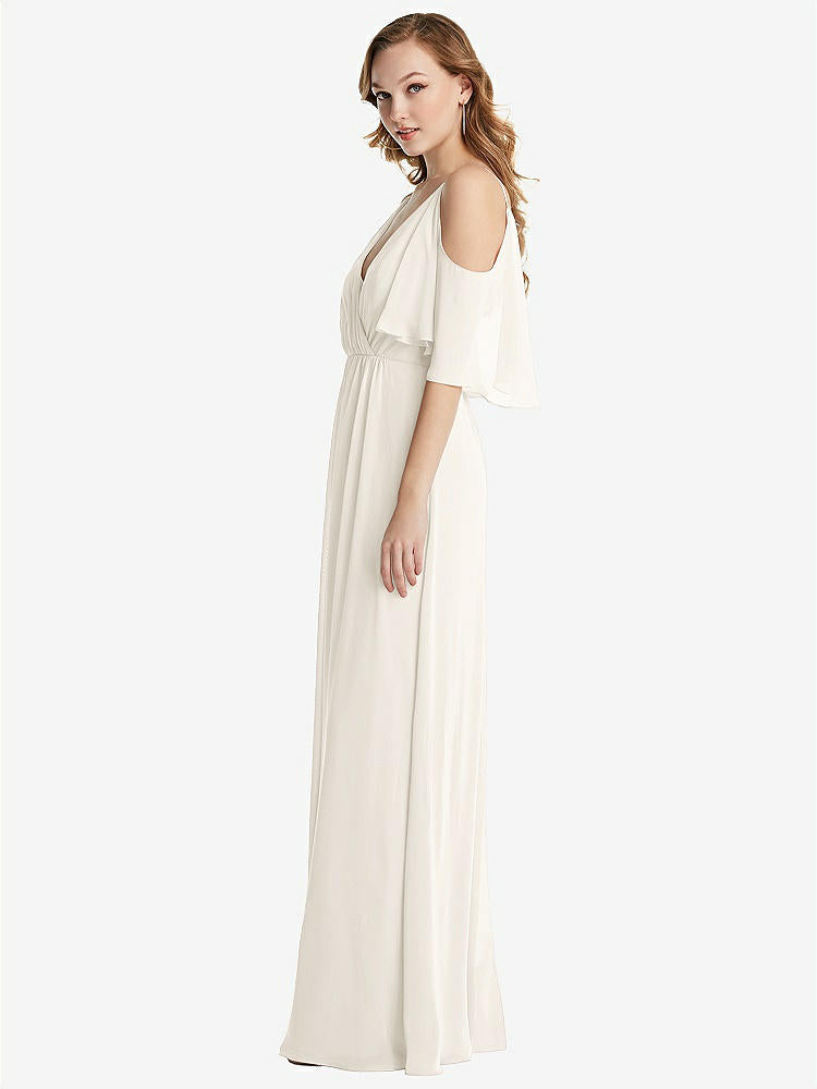 【STYLE: 1547】Convertible Cold-Shoulder Draped Wrap Maxi Dress【COLOR: Ivory】