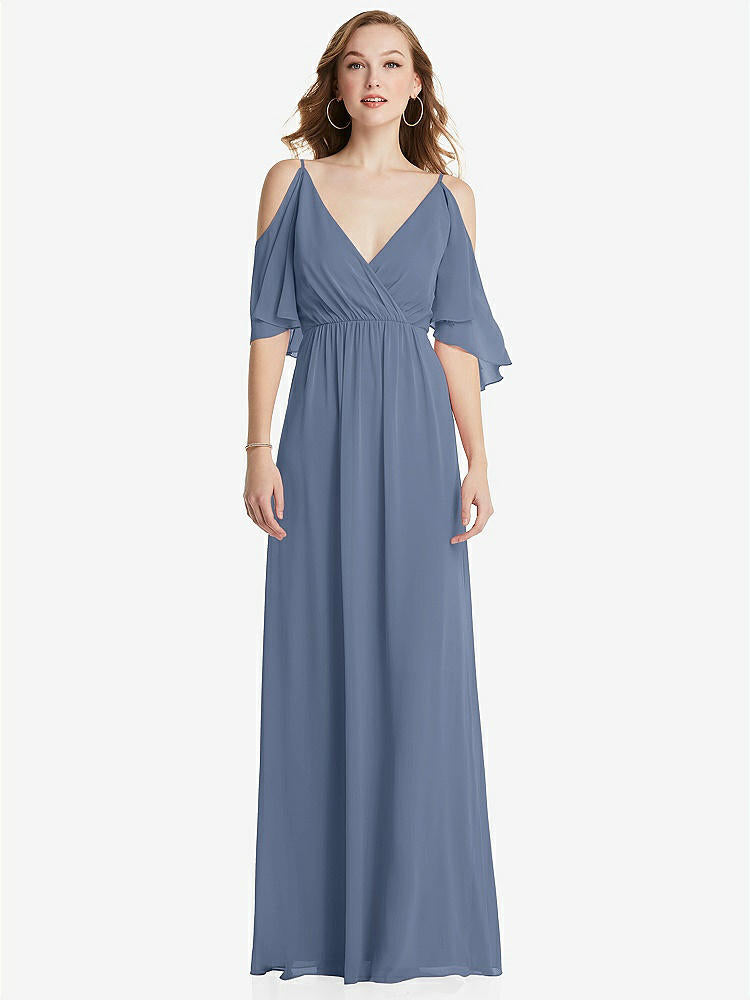 【NEW】【STYLE: 1547】コンバーチブル コールドショルダー ドレープ ラップ マキシ ドレス【COLOR: Larkspur Blue】【SIZE: 00-30W】