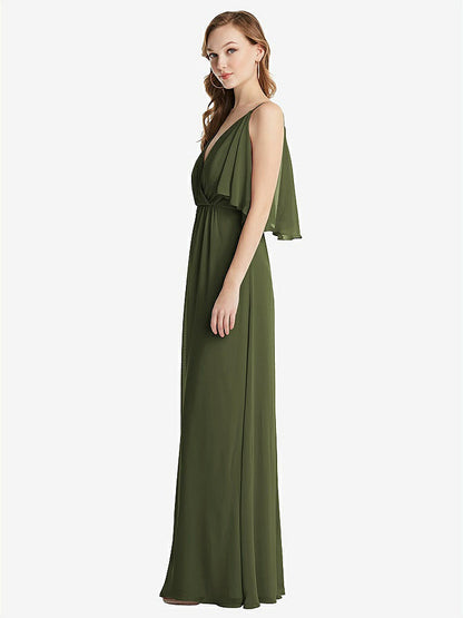 【STYLE: 1547】Convertible Cold-Shoulder Draped Wrap Maxi Dress【COLOR: Olive Green】