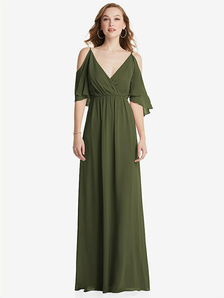 【STYLE: 1547】Convertible Cold-Shoulder Draped Wrap Maxi Dress【COLOR: Olive Green】