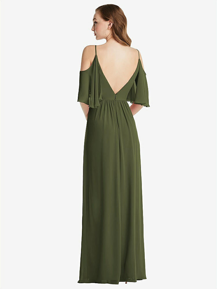 【STYLE: 1547】Convertible Cold-Shoulder Draped Wrap Maxi Dress【COLOR: Olive Green】