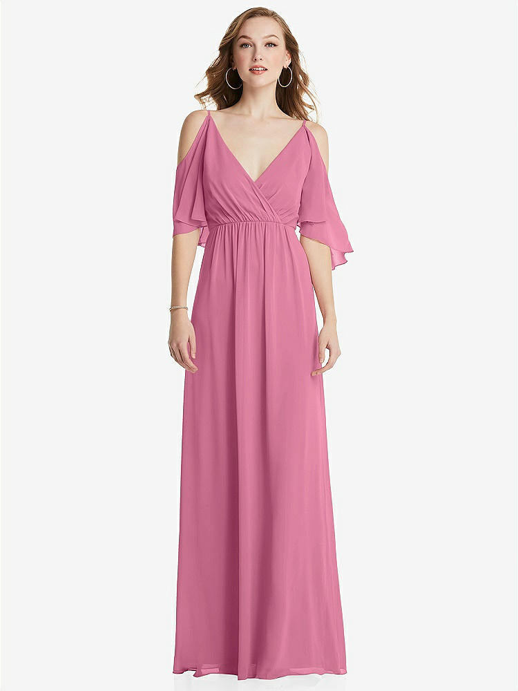 【STYLE: 1547】Convertible Cold-Shoulder Draped Wrap Maxi Dress【COLOR: Orchid Pink】