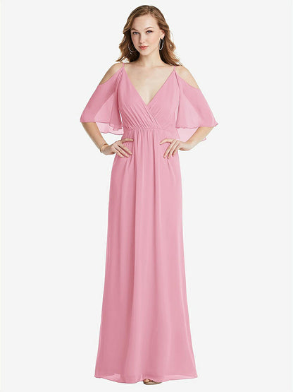 【STYLE: 1547】Convertible Cold-Shoulder Draped Wrap Maxi Dress【COLOR: Peony Pink】