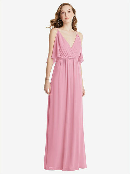 【STYLE: 1547】Convertible Cold-Shoulder Draped Wrap Maxi Dress【COLOR: Peony Pink】