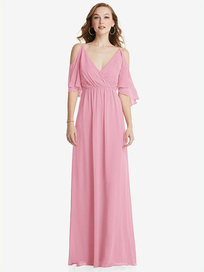 【STYLE: 1547】Convertible Cold-Shoulder Draped Wrap Maxi Dress【COLOR: Peony Pink】