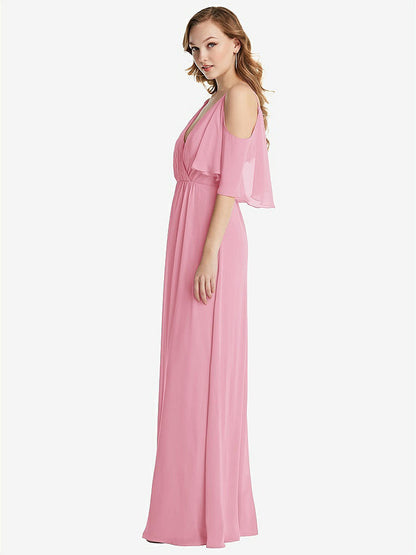 【STYLE: 1547】Convertible Cold-Shoulder Draped Wrap Maxi Dress【COLOR: Peony Pink】