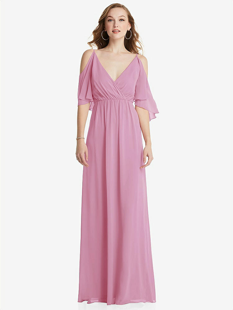 【STYLE: 1547】Convertible Cold-Shoulder Draped Wrap Maxi Dress【COLOR: Powder Pink】