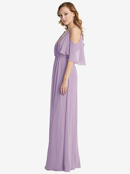 【STYLE: 1547】Convertible Cold-Shoulder Draped Wrap Maxi Dress【COLOR: Pale Purple】