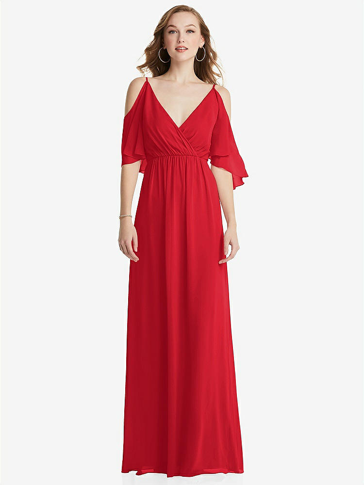 【STYLE: 1547】Convertible Cold-Shoulder Draped Wrap Maxi Dress【COLOR: Parisian Red】