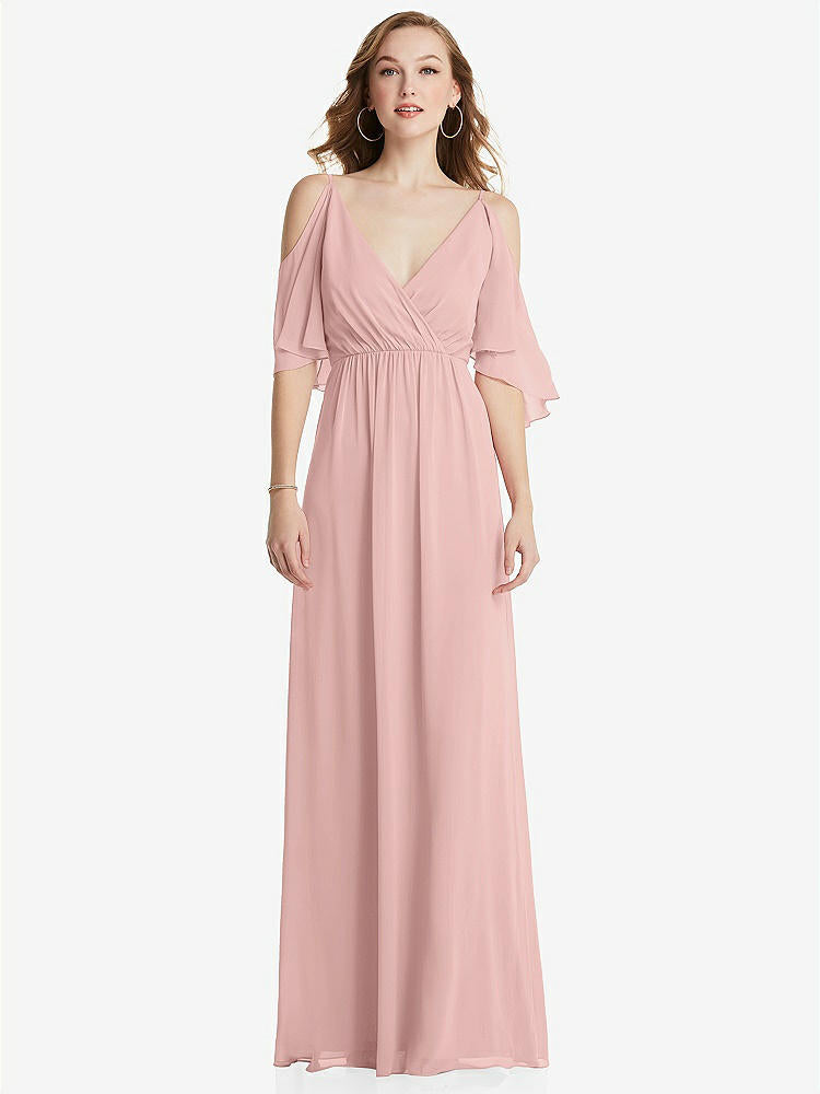 【STYLE: 1547】Convertible Cold-Shoulder Draped Wrap Maxi Dress【COLOR: Rose - PANTONE Rose Quartz】