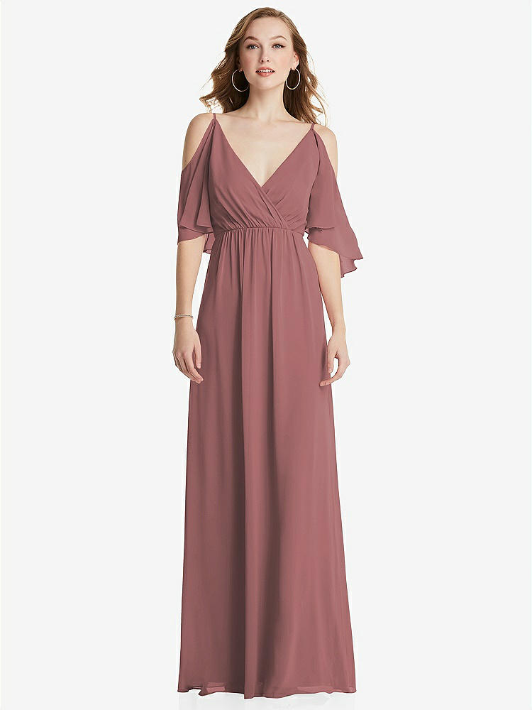 【STYLE: 1547】Convertible Cold-Shoulder Draped Wrap Maxi Dress【COLOR: Rosewood】