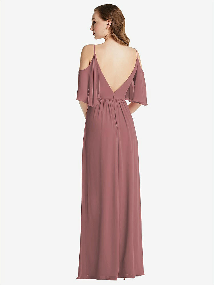 【STYLE: 1547】Convertible Cold-Shoulder Draped Wrap Maxi Dress【COLOR: Rosewood】