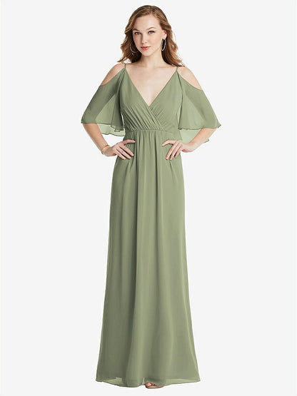 【STYLE: 1547】Convertible Cold-Shoulder Draped Wrap Maxi Dress【COLOR: Sage】