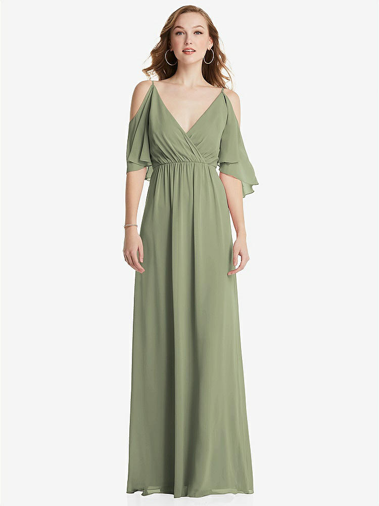 【STYLE: 1547】Convertible Cold-Shoulder Draped Wrap Maxi Dress【COLOR: Sage】