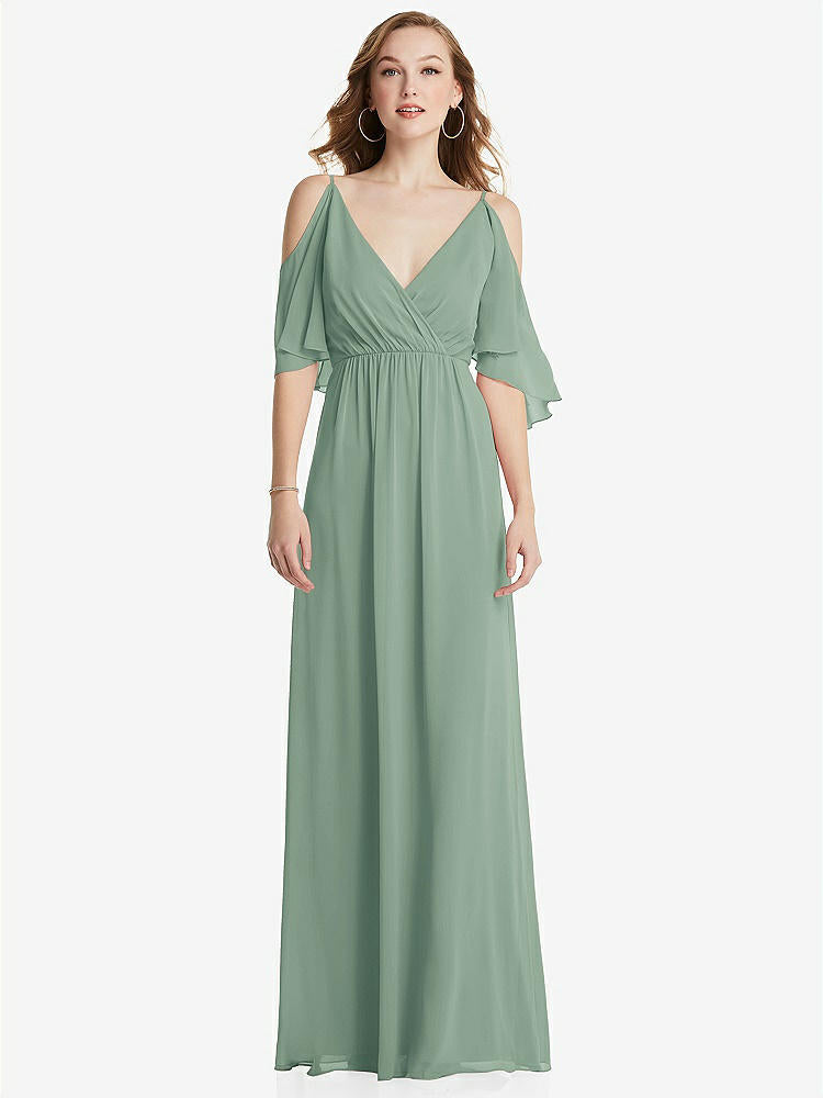 【STYLE: 1547】Convertible Cold-Shoulder Draped Wrap Maxi Dress【COLOR: Seagrass】