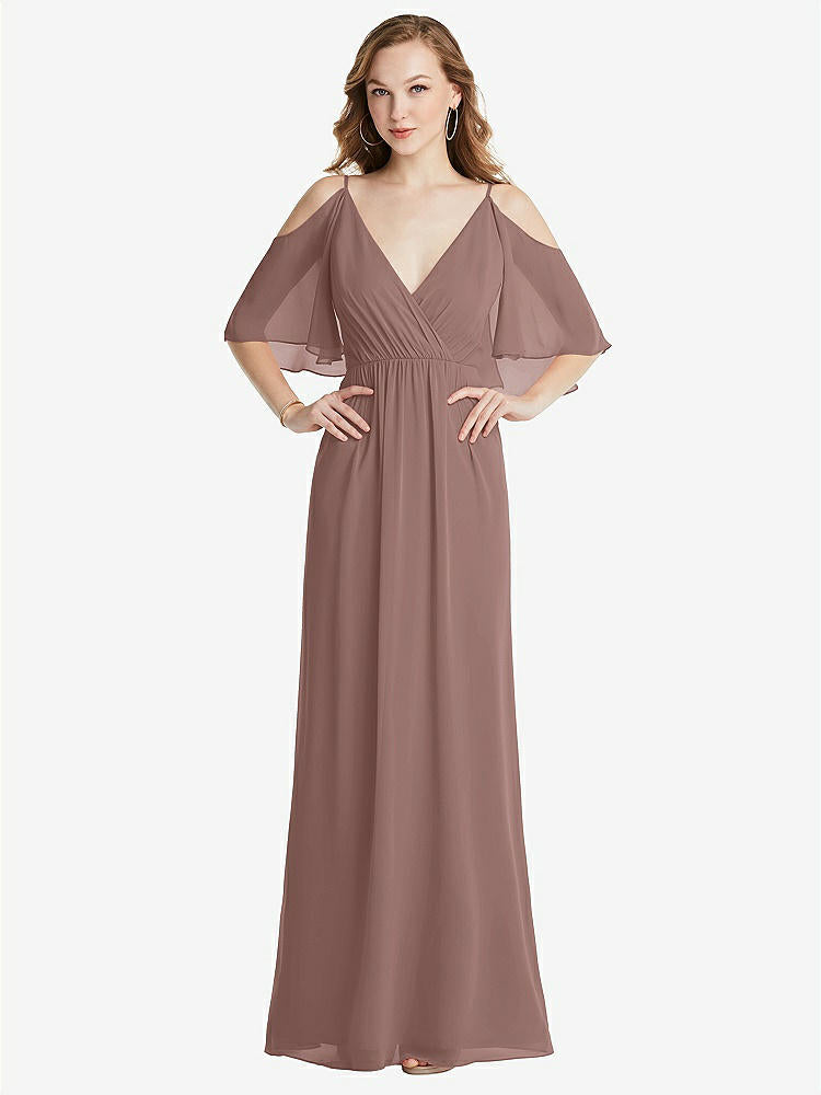 【STYLE: 1547】Convertible Cold-Shoulder Draped Wrap Maxi Dress【COLOR: Sienna】