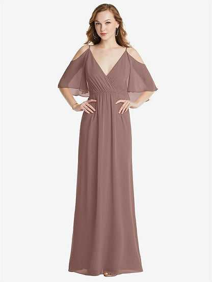 【STYLE: 1547】Convertible Cold-Shoulder Draped Wrap Maxi Dress【COLOR: Sienna】