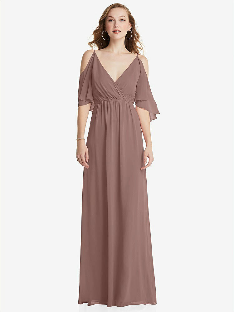 【STYLE: 1547】Convertible Cold-Shoulder Draped Wrap Maxi Dress【COLOR: Sienna】