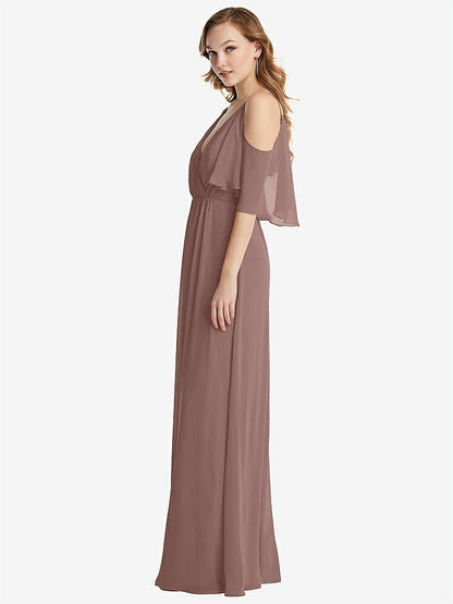 【STYLE: 1547】Convertible Cold-Shoulder Draped Wrap Maxi Dress【COLOR: Sienna】