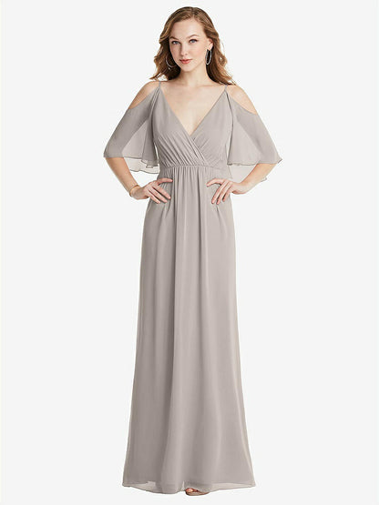 【NEW】【STYLE: 1547】コンバーチブル コールドショルダー ドレープ ラップ マキシ ドレス【COLOR: Taupe】【SIZE: 00-30W】