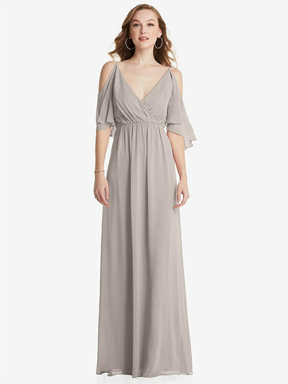 【NEW】【STYLE: 1547】コンバーチブル コールドショルダー ドレープ ラップ マキシ ドレス【COLOR: Taupe】【SIZE: 00-30W】