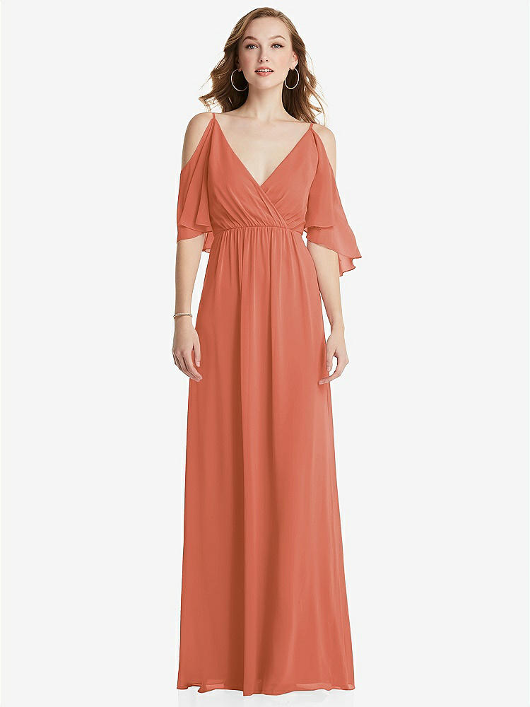 【STYLE: 1547】Convertible Cold-Shoulder Draped Wrap Maxi Dress【COLOR: Terracotta Copper】