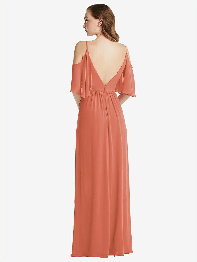 【STYLE: 1547】Convertible Cold-Shoulder Draped Wrap Maxi Dress【COLOR: Terracotta Copper】