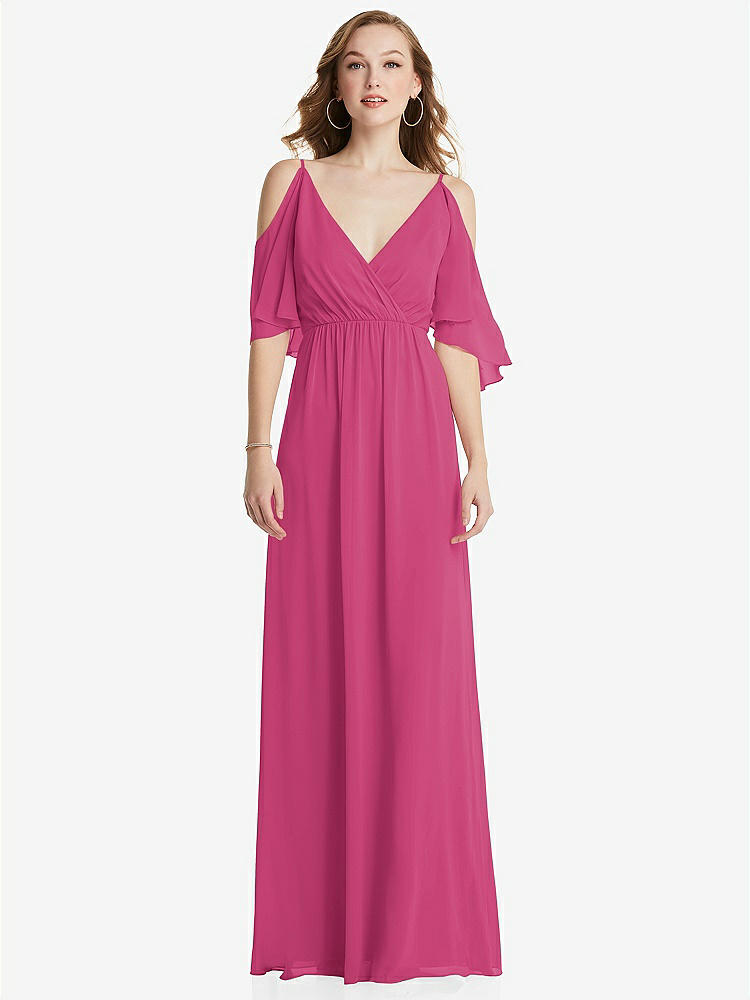 【STYLE: 1547】Convertible Cold-Shoulder Draped Wrap Maxi Dress【COLOR: Tea Rose】