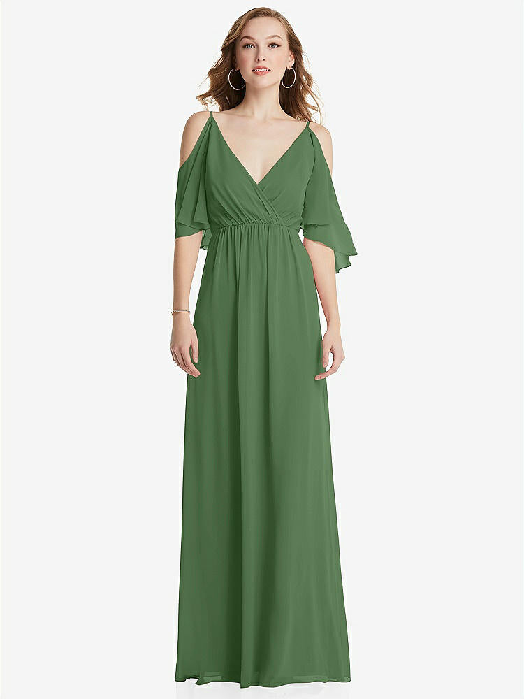 【STYLE: 1547】Convertible Cold-Shoulder Draped Wrap Maxi Dress【COLOR: Vineyard Green】