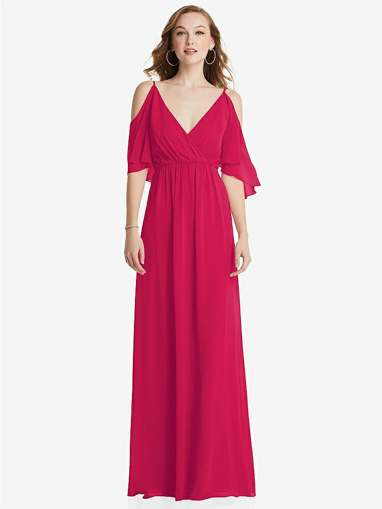 【STYLE: 1547】Convertible Cold-Shoulder Draped Wrap Maxi Dress【COLOR: Vivid Pink】