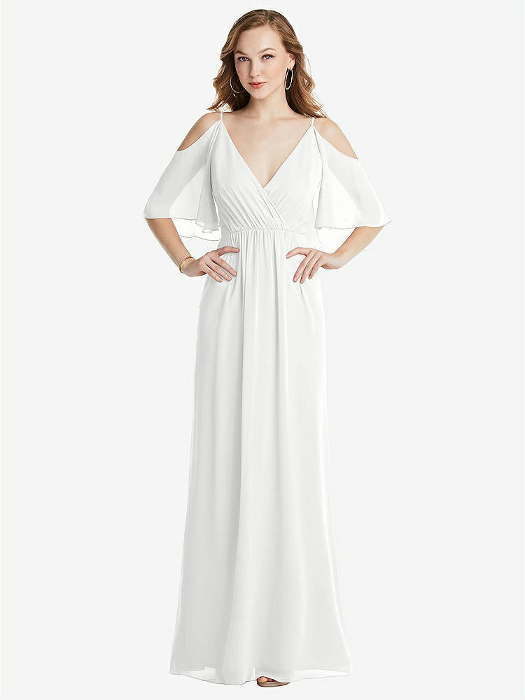 【STYLE: 1547】Convertible Cold-Shoulder Draped Wrap Maxi Dress【COLOR: White】