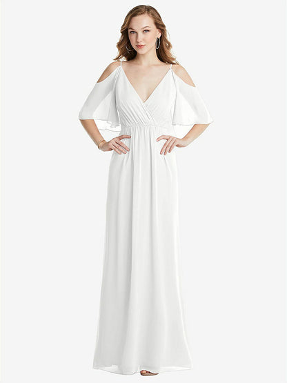【STYLE: 1547】Convertible Cold-Shoulder Draped Wrap Maxi Dress【COLOR: White】