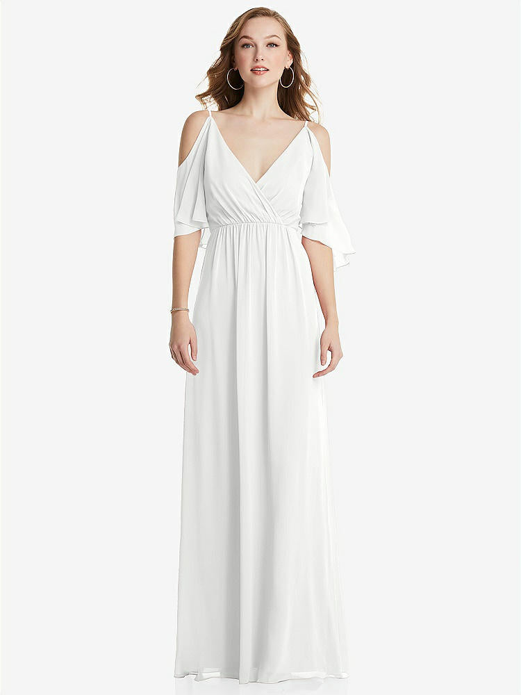 【STYLE: 1547】Convertible Cold-Shoulder Draped Wrap Maxi Dress【COLOR: White】