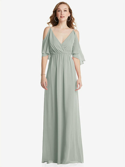 【STYLE: 1547】Convertible Cold-Shoulder Draped Wrap Maxi Dress【COLOR: Willow Green】