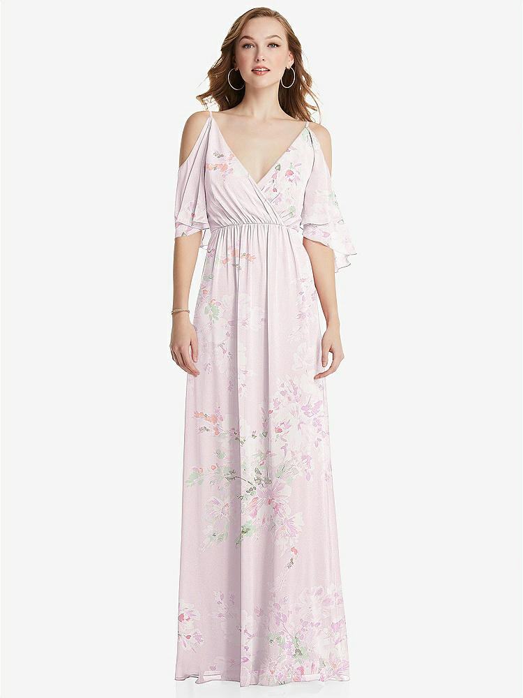 【STYLE: 1547】Convertible Cold-Shoulder Draped Wrap Maxi Dress【COLOR: Watercolor Print】