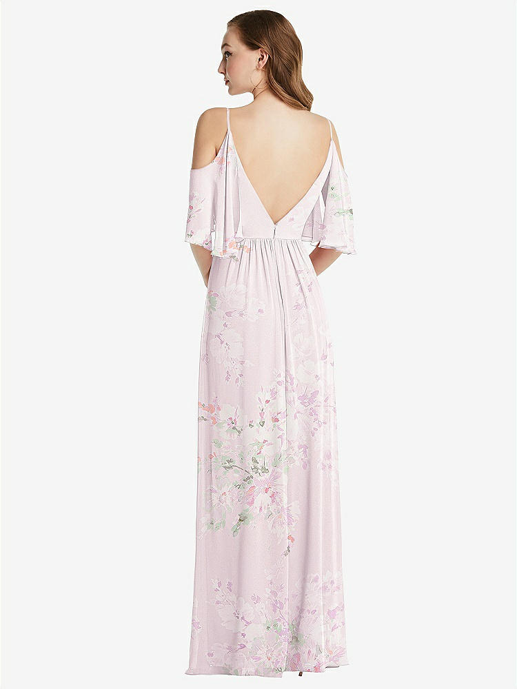【STYLE: 1547】Convertible Cold-Shoulder Draped Wrap Maxi Dress【COLOR: Watercolor Print】
