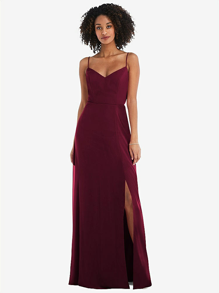 【NEW】【STYLE: 1548】ネクタイバック カットアウト マキシ ドレス 前面 スリット【COLOR: Cabernet】【SIZE: 00-30W】