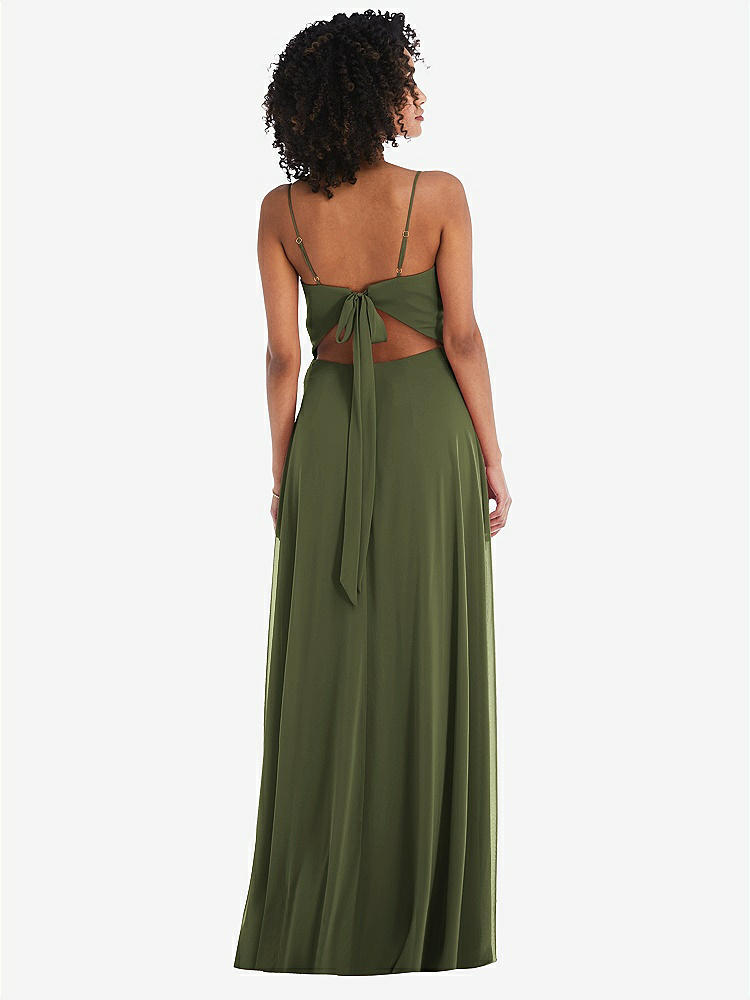 【NEW】【STYLE: 1548】ネクタイバック カットアウト マキシ ドレス 前面 スリット【COLOR: Olive Green】【SIZE: 00-30W】
