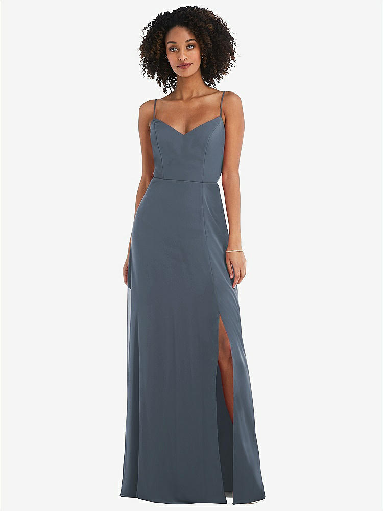 【NEW】【STYLE: 1548】ネクタイバック カットアウト マキシ ドレス 前面 スリット【COLOR: Silverstone】【SIZE: 00-30W】