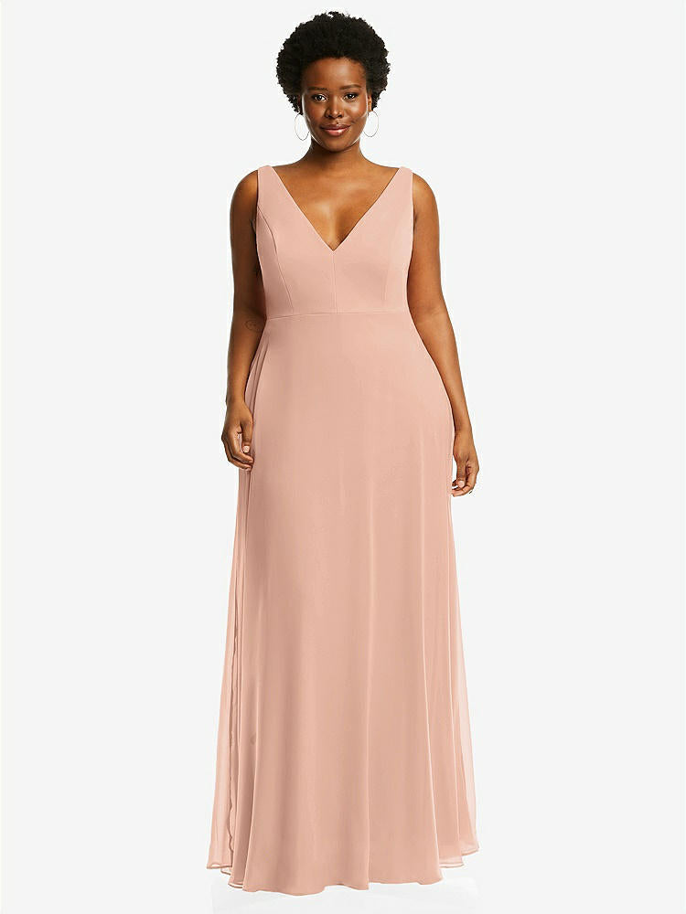 【NEW】【STYLE: 1549】ディープ Vネック シフォン マキシ ドレス【COLOR: Pale Peach】【SIZE: 00-30W】