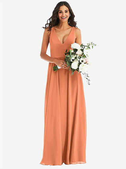 【NEW】【STYLE: 1549】ディープ Vネック シフォン マキシ ドレス【COLOR: Sweet Melon】【SIZE: 00-30W】