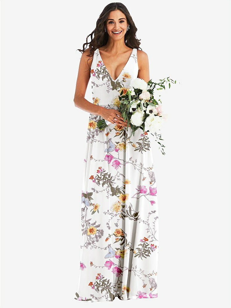 【NEW】【STYLE: 1549】ディープ Vネック シフォン マキシ ドレス【COLOR: Butterfly Botanica Ivory】【SIZE: 00-30W】
