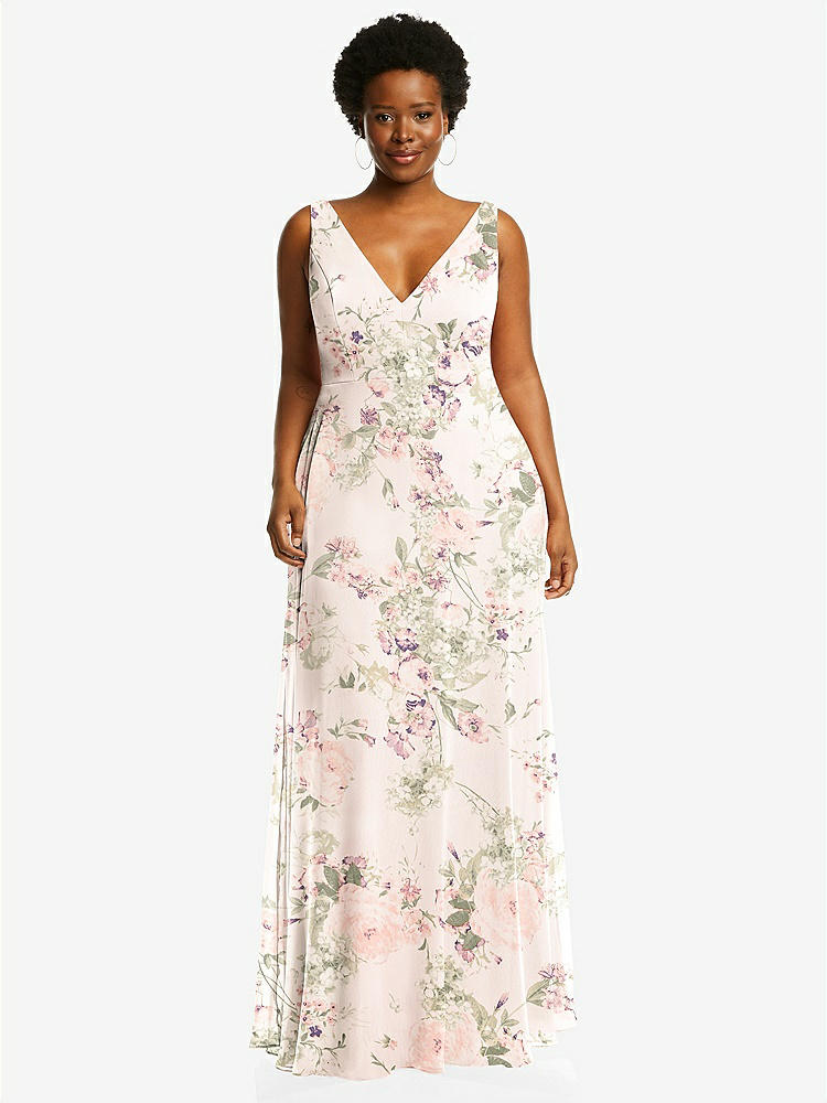 【NEW】【STYLE: 1549】ディープ Vネック シフォン マキシ ドレス【COLOR: Blush Garden】【SIZE: 00-30W】