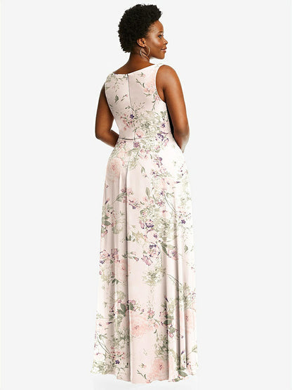 【NEW】【STYLE: 1549】ディープ Vネック シフォン マキシ ドレス【COLOR: Blush Garden】【SIZE: 00-30W】
