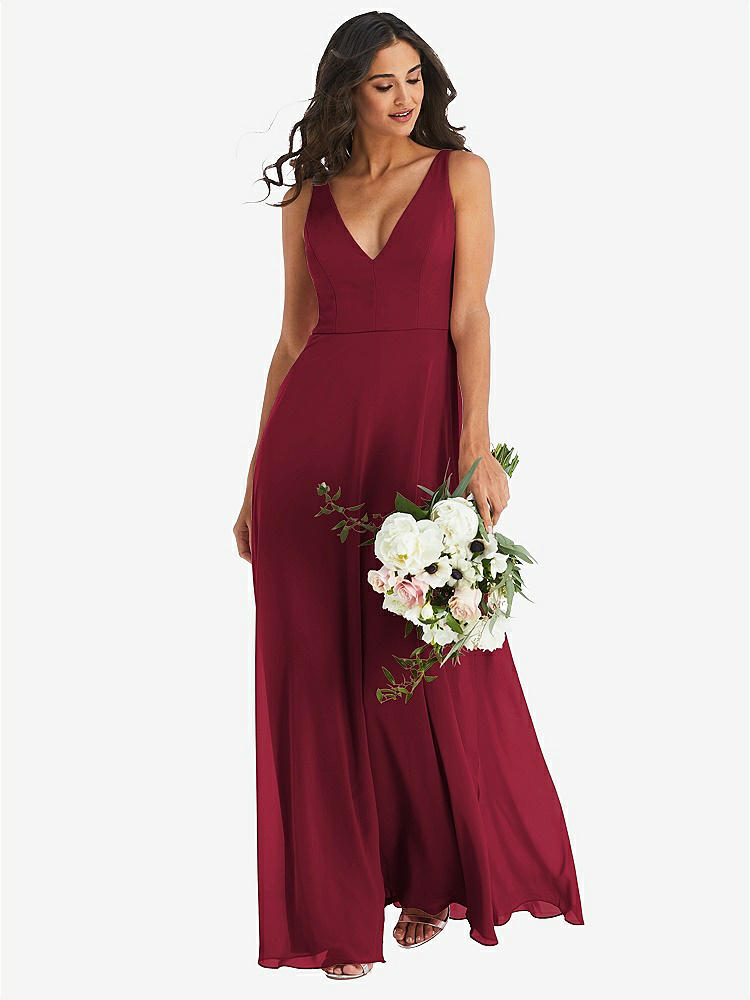 【NEW】【STYLE: 1549】ディープ Vネック シフォン マキシ ドレス【COLOR: Burgundy】【SIZE: 00-30W】
