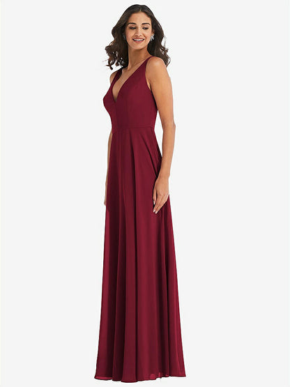 【NEW】【STYLE: 1549】ディープ Vネック シフォン マキシ ドレス【COLOR: Burgundy】【SIZE: 00-30W】