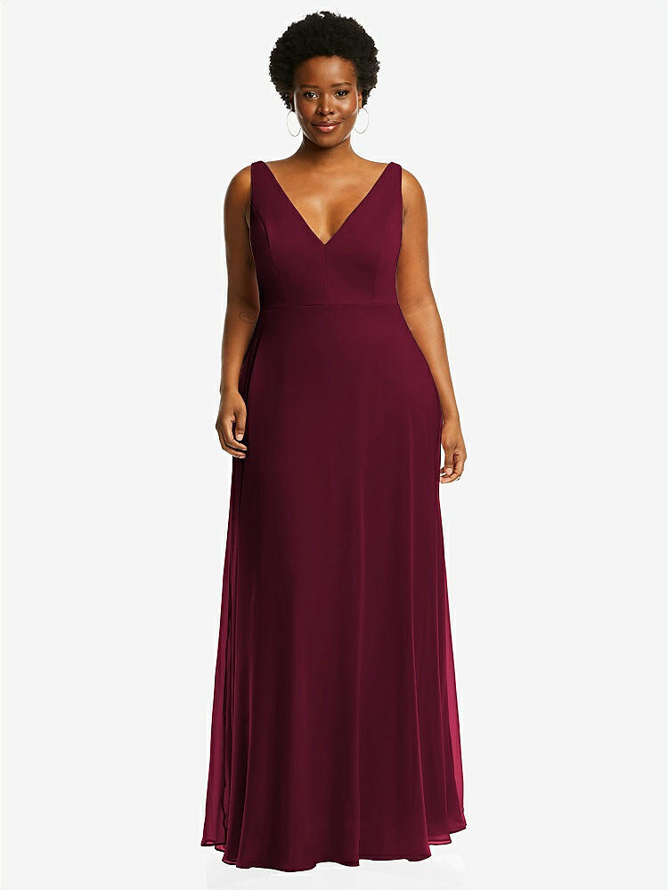 【NEW】【STYLE: 1549】ディープ Vネック シフォン マキシ ドレス【COLOR: Cabernet】【SIZE: 00-30W】