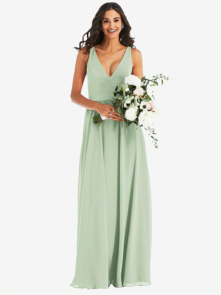 【NEW】【STYLE: 1549】ディープ Vネック シフォン マキシ ドレス【COLOR: Celadon】【SIZE: 00-30W】